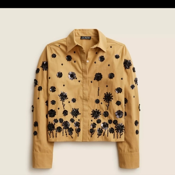 J Crew Sequin-embellished button-up shirt CF451 Size 12 Brown Black - Picture 4 of 11